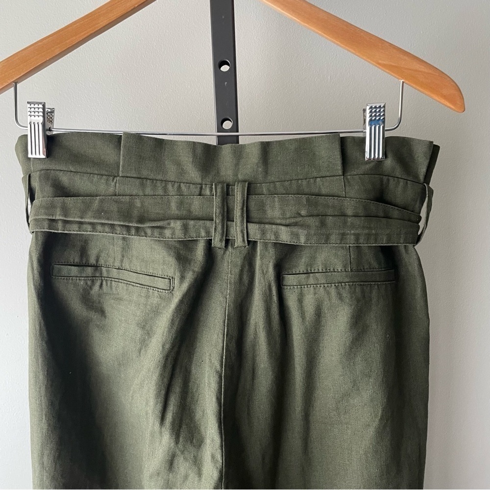 Boden Linen Cotton St Ives Paperbag Cropped Trouser Pant Belted Green Size 8 - Picture 3 of 9